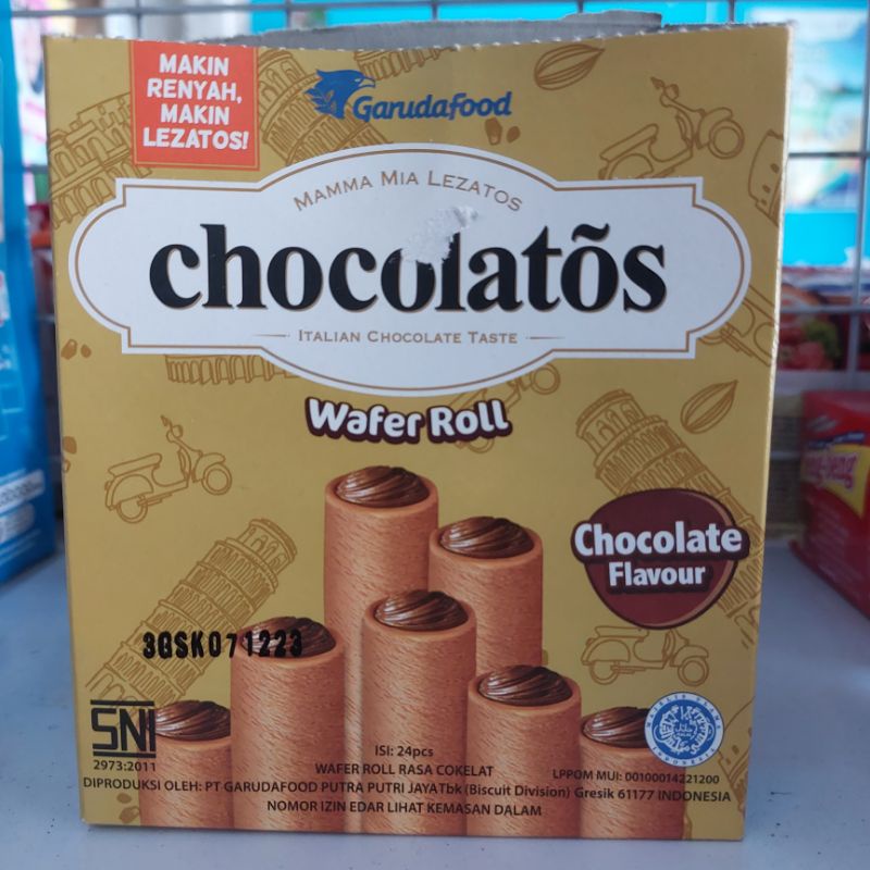 

Chocolatos Wafer Roll Coklat Box ISI 24 X 8.5 GR