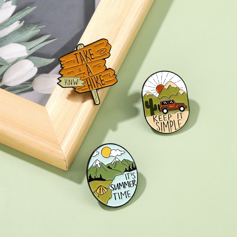 Travel Tema Trendi Bros Kreatif Kartun Menjatuhkan Minyak Kerah Lencana Musim Panas Pegunungan Di Luar Ruangan Mendaki Trip Enamel Pin Pakaian Tas Topi Aksesoris