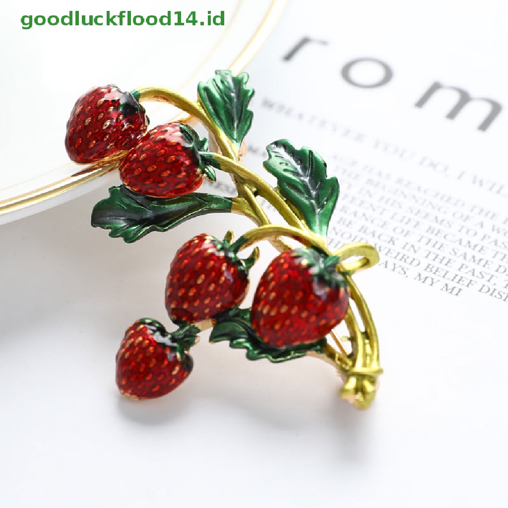 [GOOGFOUR] Bros Strawberry Pin Merah Desain Tanaman Jewellry Lucu Gaya Musim Panas [TOP]