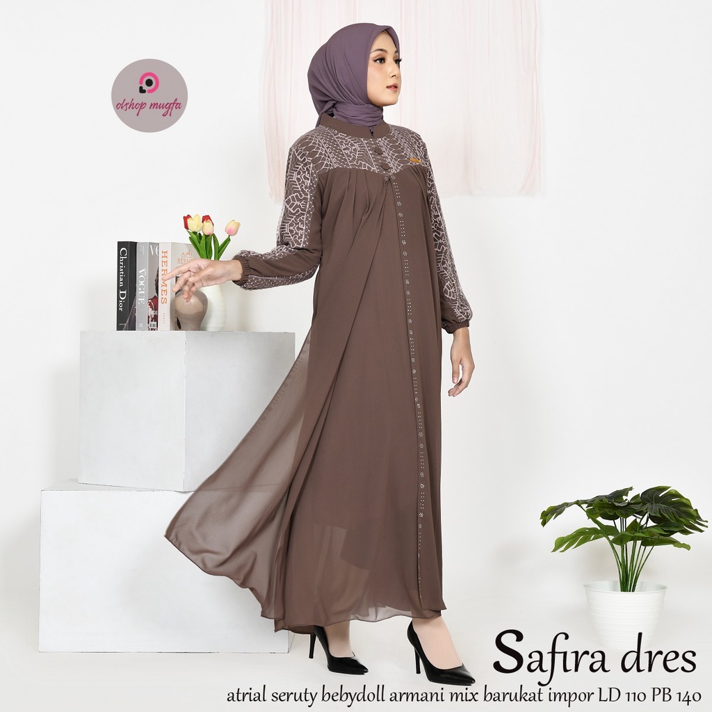 Maxi Dress Gamis Safira Ceruty armany mix brukat malika kancing Bungkus terbaru