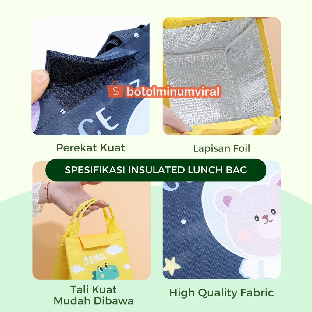 Tas Bekal Anak Karakter Lapisan Foil Lunch Box Cooler Bag Clip