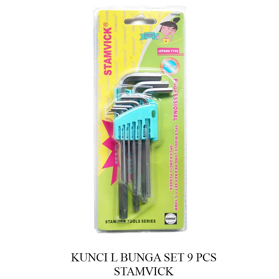 Kunci L set segi 6 dan Bunga set 9pcs Stamvick & Soligen ada lubang dibawah.