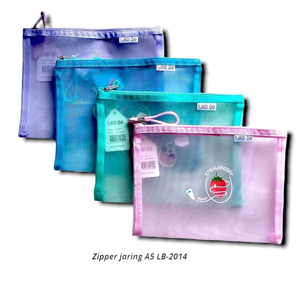 ZIPPER POCKET MAP JARING SLETING A5 WARNA LUCU ZIP BAG SERBAGUNA DOMPET KOSMETIK LB-2014