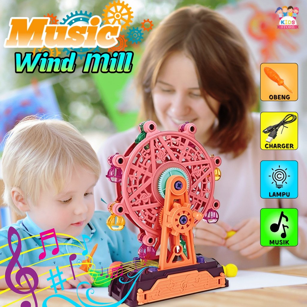 Mainan Kincir Musik Ferris Wheel | Mainan Anak Laki Laki 1-2-3-4-5 Tahun Music Wind Mill | Kado Ulang Tahun Anak Cowok