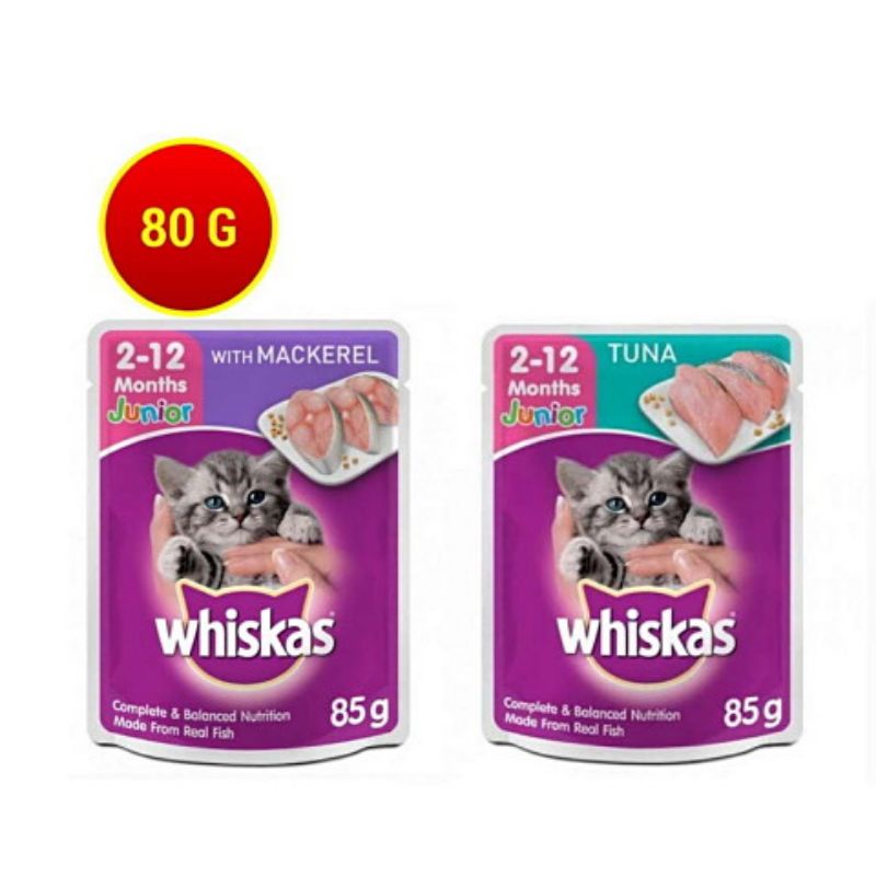 WHISKAS® Makanan Kucing Basah Pouch Junior 80gr - isi 24