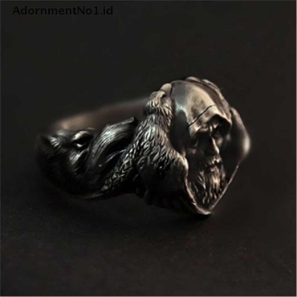 [AdornmentNo1] Milangirl Trendy Eropa Scandinavian Navia Mythoy Odin Dewa Besar Vintage Cincin Viking Warrior Arctic Wolf Rings [ID]