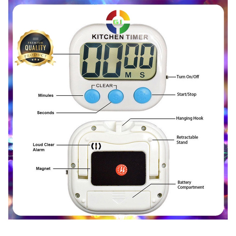 Timer Masak Dapur LCD Kitchen Countdown Clock Blue