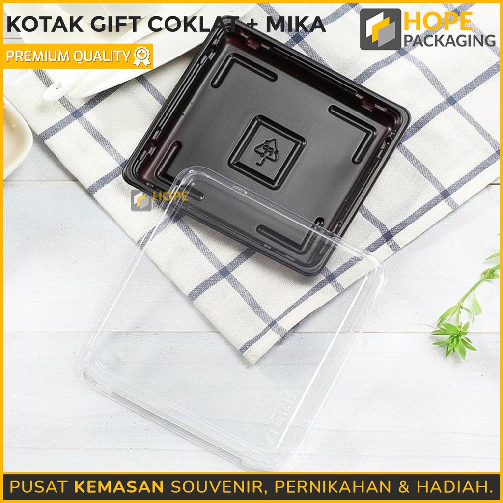 Kotak Gift Coklat persegi + mika / Tray Bento Kotak Bronis Kue Bolu / Tempat  Coklat Mini Kecil