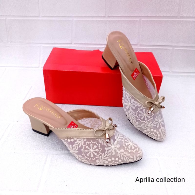 Heels pesta wanita hak tahu 5cm terbaru kekinian/sendal selop brukat pengantin wanita/sandal pesta kondangan perempuan bisa cod/sandal wanita formal mewah