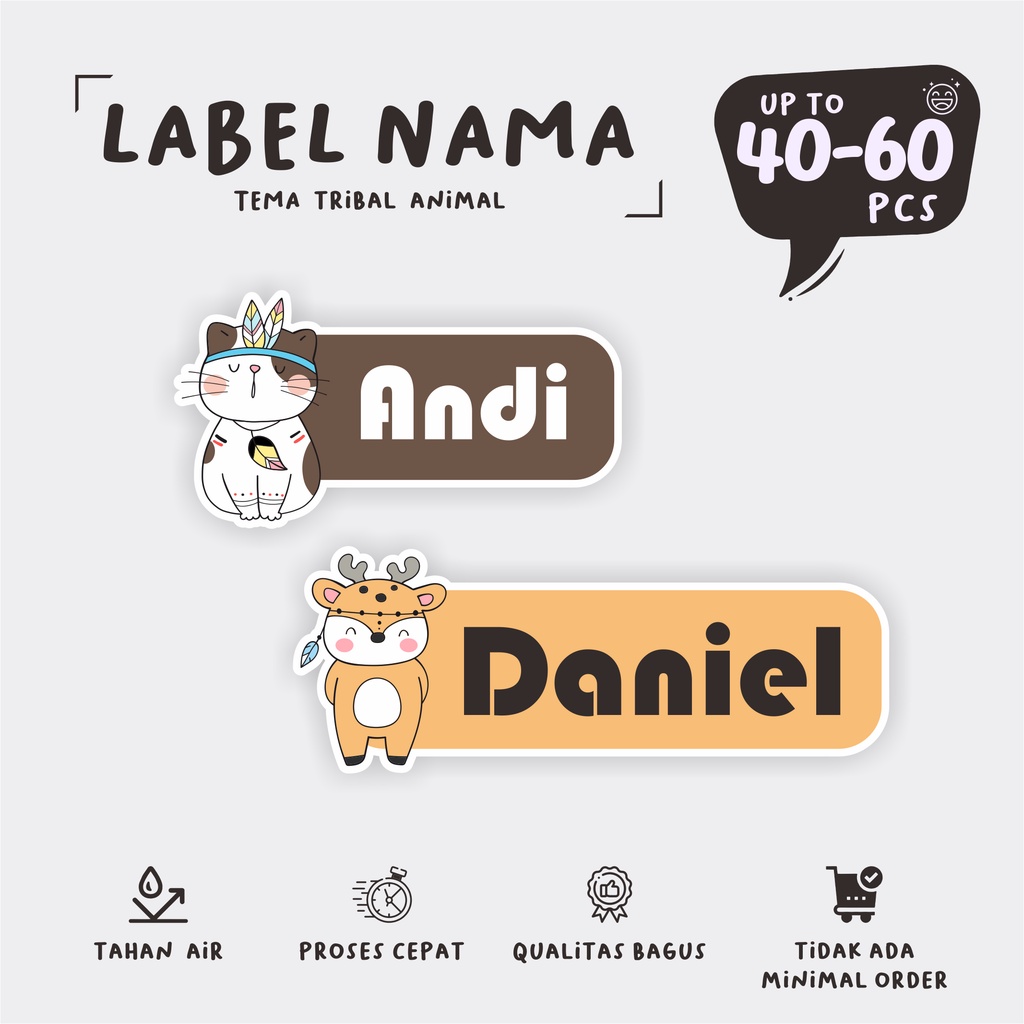 

( 40 - 60 pcs ) cetak stiker label nama TRIBAL ANIMAL/murah/waterproff
