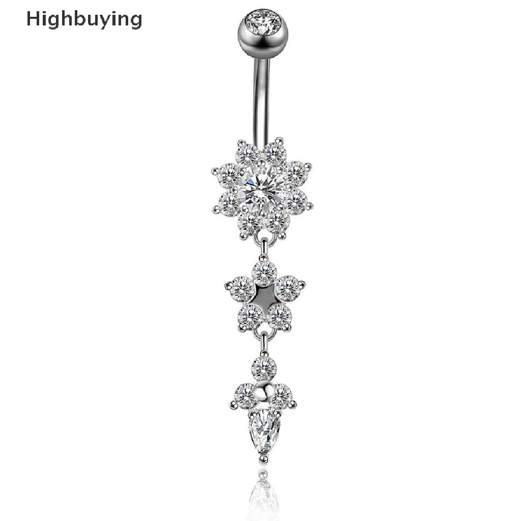 Hbid 6PCS 14G Stainless Steel Crystal Belly Button Rings Cincin Pusar Perhiasan Glory