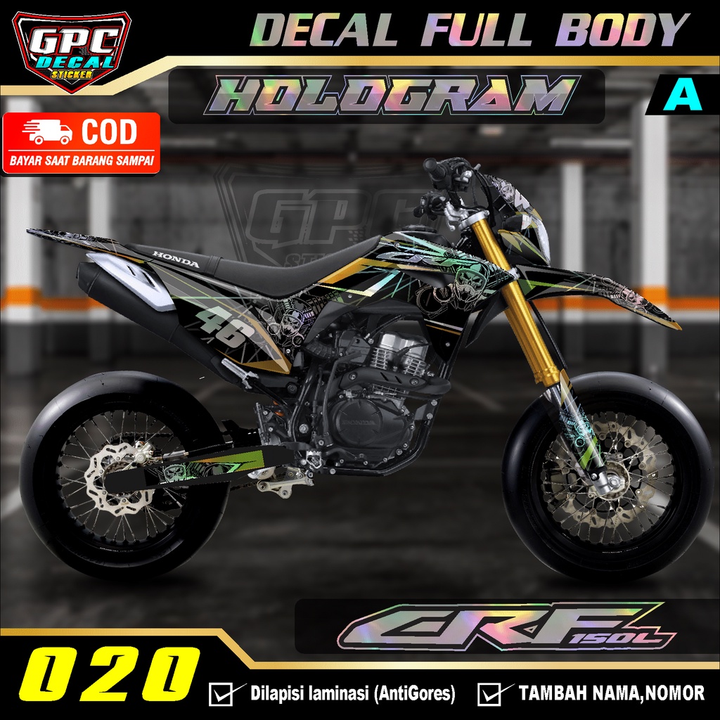 Decal Sticker Hologram Fullbody CRF 150 L - Decal Sticker Trail Stiker Supermoto Desain Skull GPC 02
