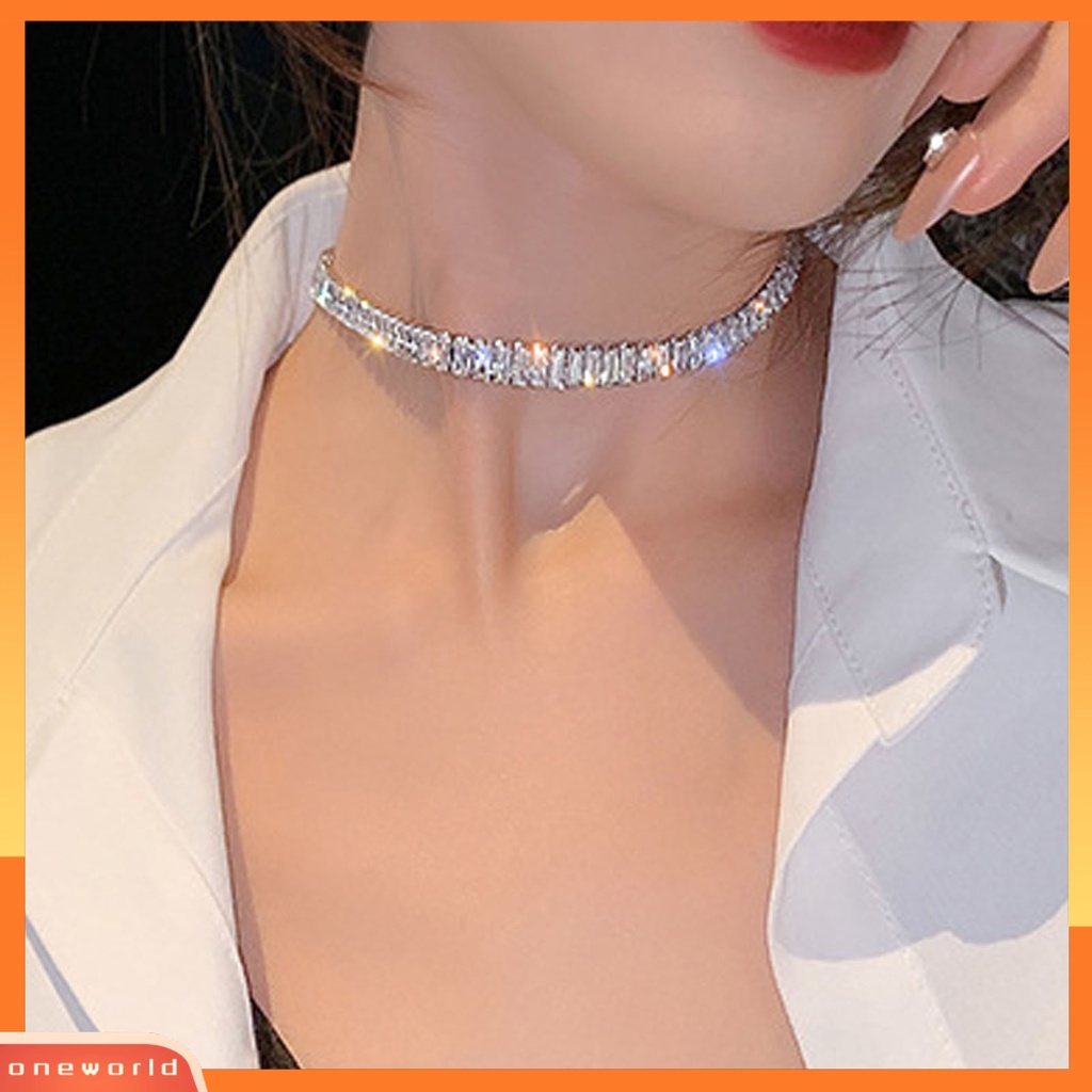 {oneworld} Adjustable Sederhana Ringan Choker Kerah Bertatahkan Cubic Zirconia Pernikahan Choker Kalung Perhiasan Hadiah