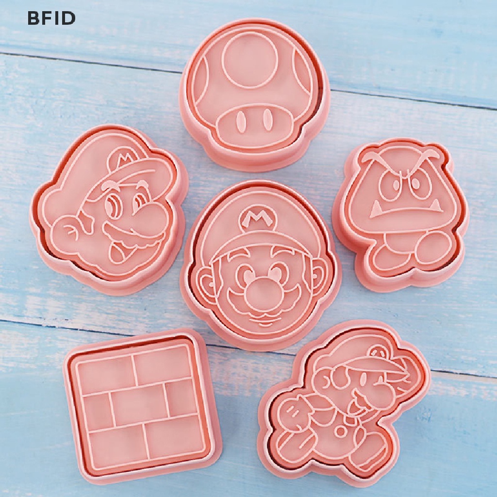 [BFID] 6pcs/set Super Mario Cetakan Kue Kering Anime Action Figure Cookie Fondant 3D Press Cetakan Alat Kue Pesta Halloween DIY Hadiah Ulang Tahun [ID]