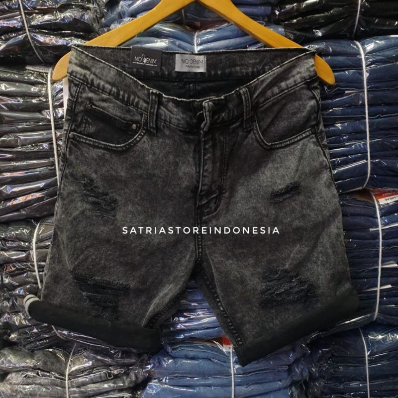 Celana pendek sobek, ripped jeans pria Stretch, celana sobek pria