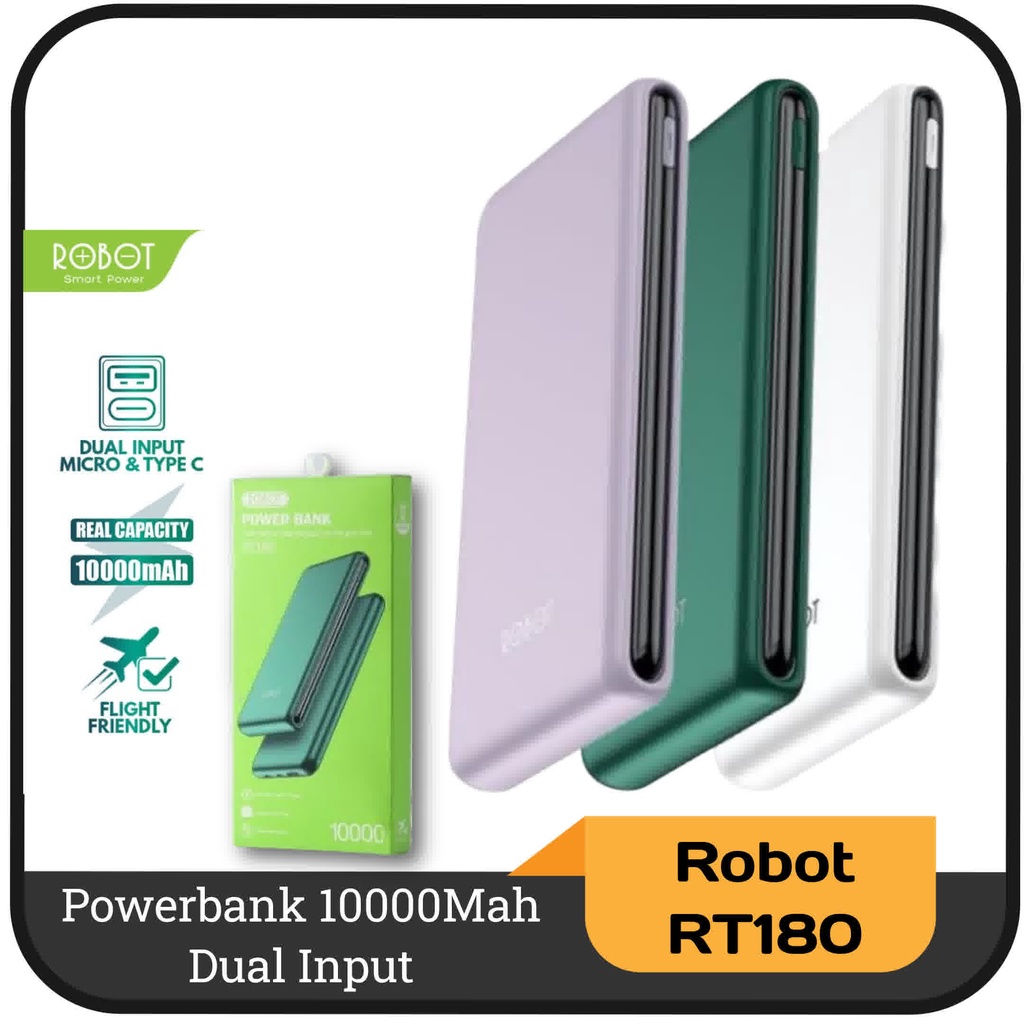 Powerbank 10000mah Dual Input Original Robot Seri RT180