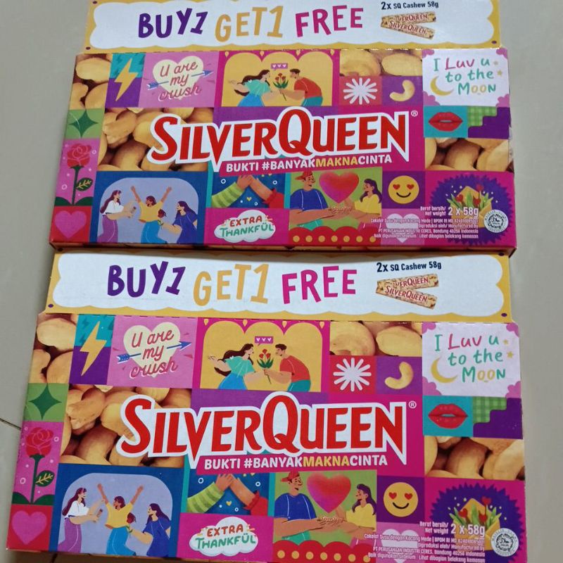 Silverqueen edisi Valentine (2x58 gr) free custom ucapan