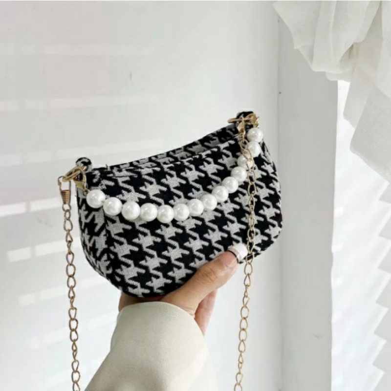 dem_sare / DS1209 MORINS Shoulder Bag Tas Selempang Bahu Wanita Remaja Tas Unik kekinian Tali rantai mutiara