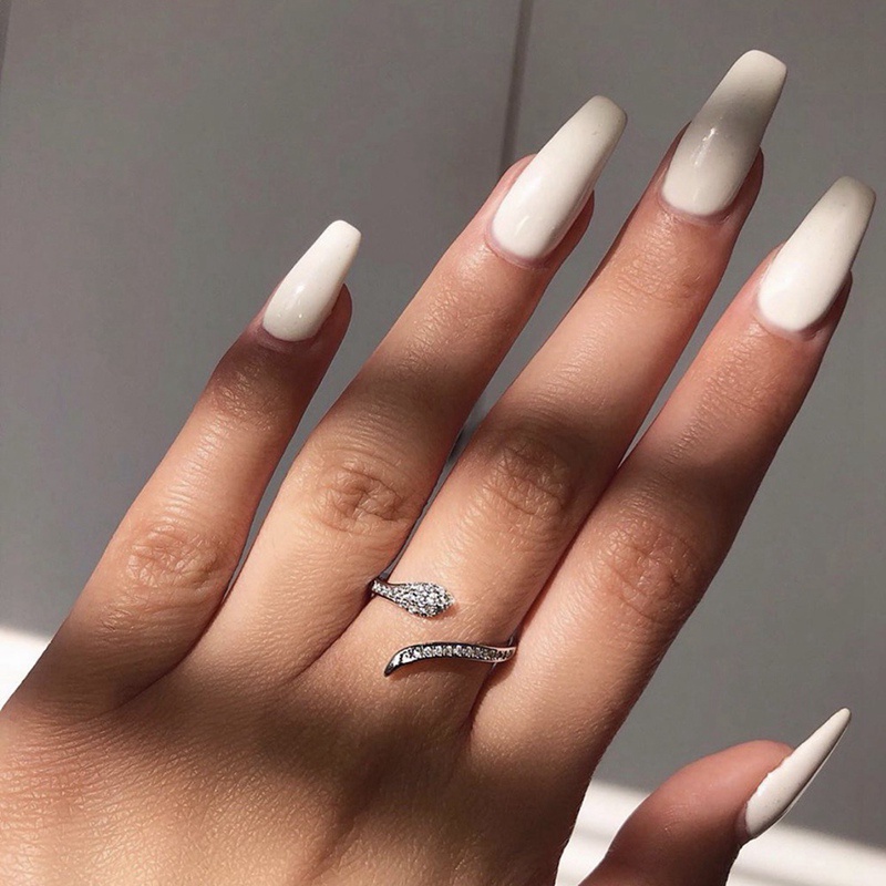 Cincin Ular Lengkung Sparkling Adjustable Warna Silver Cincin Kristal Zircon Hijau Untuk Wanita Grosir Perhiasan