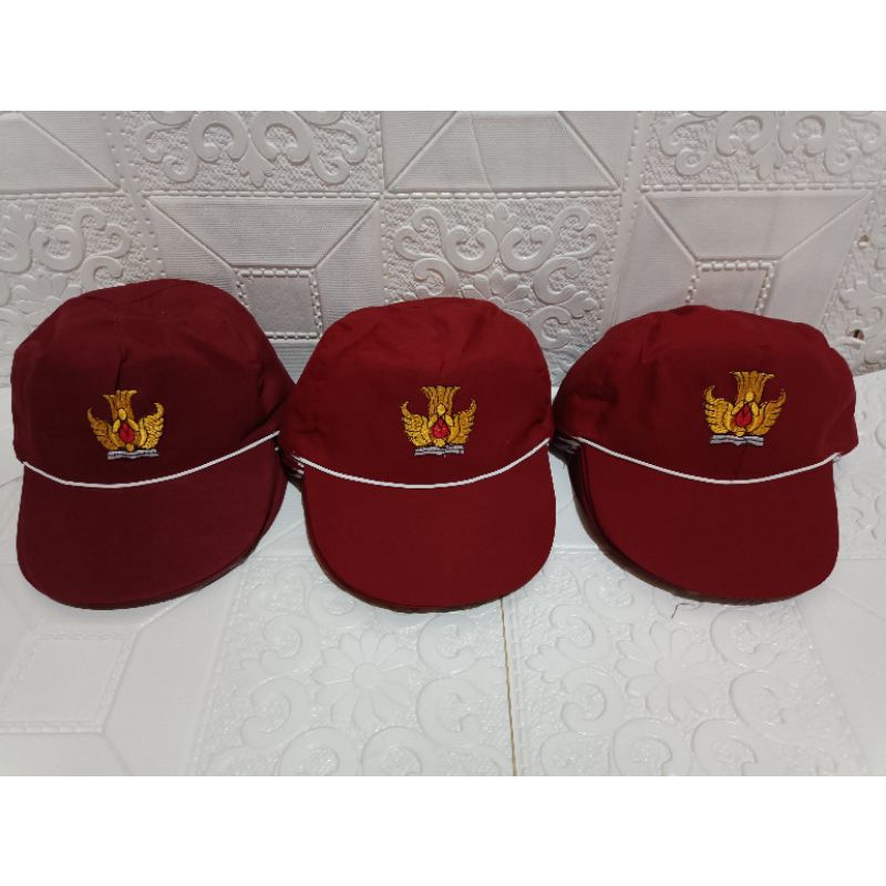 (20 PCS)/TOPI SD MERAH LOGO BORDIR/GROSIR TOPI SD