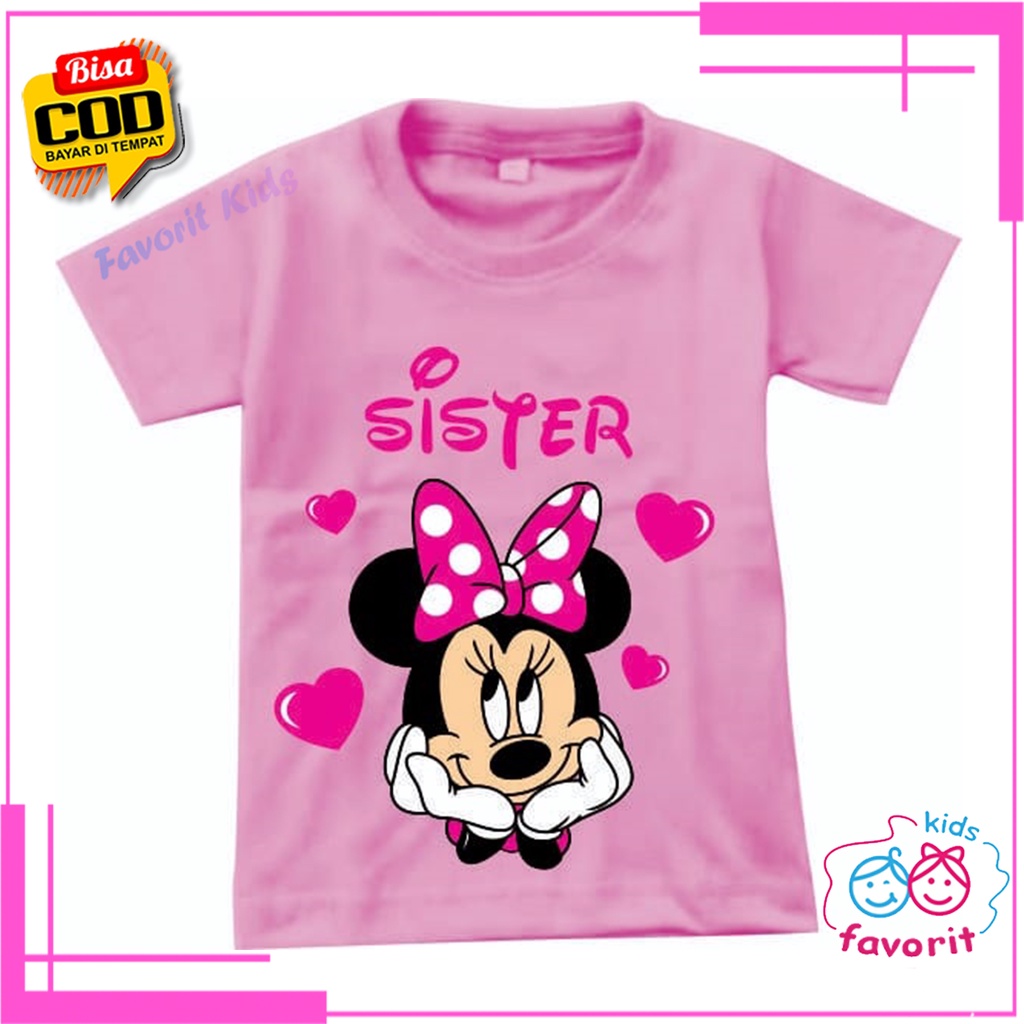 Favorit kids kaos atasan anak perempuan lengan pendek motif M-mouse sister