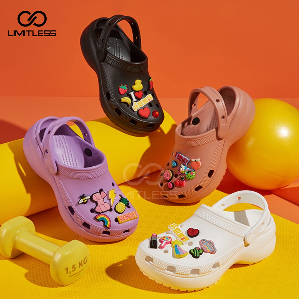 Sandal Wanita Slop  Viral Fuji Jibbitz Terbaru Kekinian Sandal Selop Eva Rubber Ringan Tebal Sendal Cewek Slip On Wedges Platform Korean Style