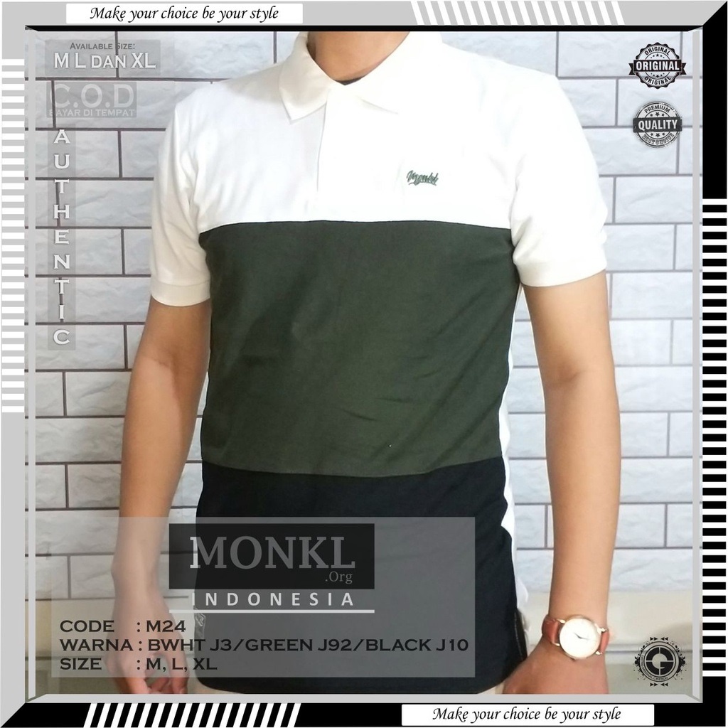 BAJU KAOS MONKL 100% ORIGINAL TSHIRT POLO KERAH GERIMIS SANGHAI WANGKI PAKAIAN OUTFIT DISTRO PRIA CO