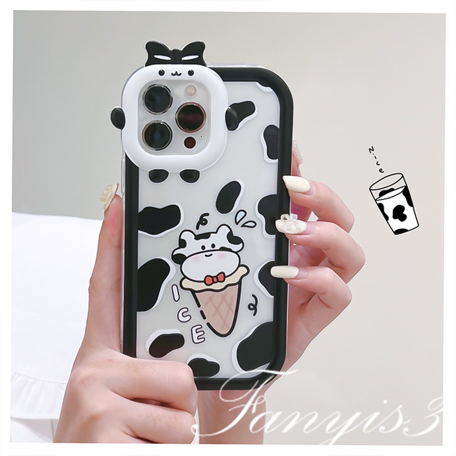 Compatible For iPhone 14 13 12 11 Pro Max X XR Xs Max 8 7 6 6s Plus SE 2020 Kompatibel Untuk Lucu Es Krim Sapi Monster Kecil Lensa Ponsel Case Bening Soft Cover