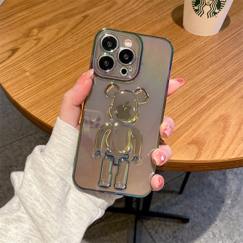 IPHONE Luxury Ins Japan Cute 3D Bear Transparan Phone Case Untuk Iphone14 13 12 11 Pro XS Max X XR Kartun Hewan Bening Tahan Guncangan Soft Cover