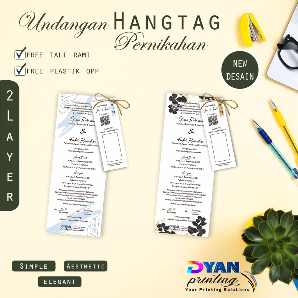 UNDANGAN PERNIKAHAN HANG TAG TALI RAMI 2 LAYER ELEGANT MURAH