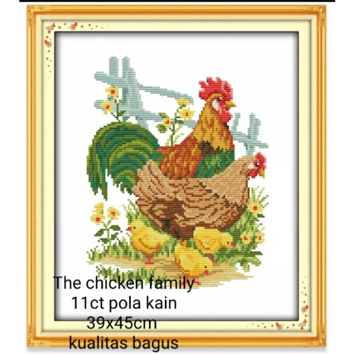 paket kristik pola kain 11ct the chicken family kualitas bagus