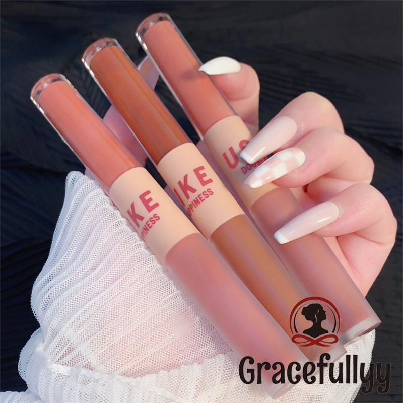 [COD]USLIKE Lipstik Dual-ended Matte Lipstick Liquid Lipstick Velvet Tint Lightweight High Pigment Lasting-GY