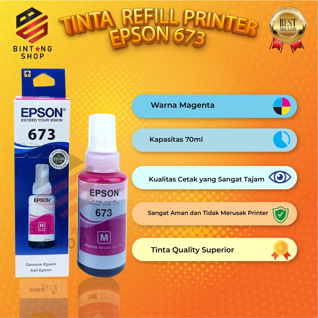 1 SET 6 PCS Tinta Epson 673 Tipe Printer L800 L805 L805 L850 L1800 Kemasan Baru