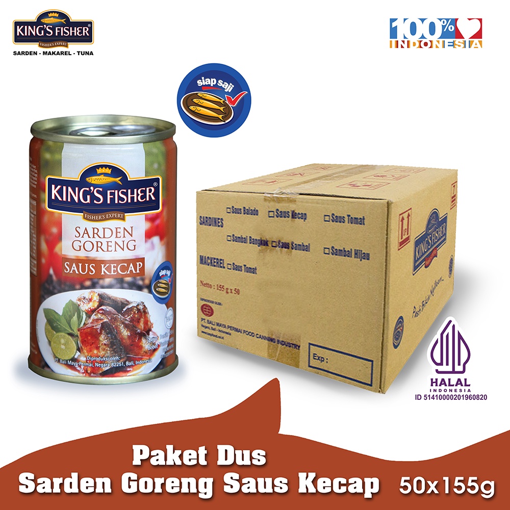 

KingsFisher Paket 1 dus 50 pc King's Fisher Sarden goreng saus kecap Kaleng 155g