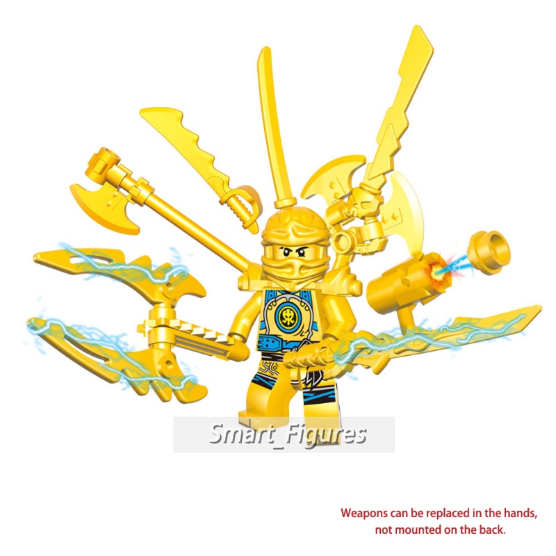 Golden Ninjago Dengan Banyak Senjata Lloyd Kai Jay Walker Nya Zane Robort Anak Rakitan Mainan Hadiah Phantom Ninja