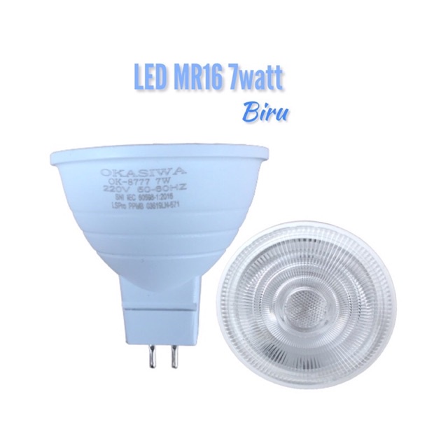 Okasiwa Lampu Spot MR16 LED 7watt 220V Biru