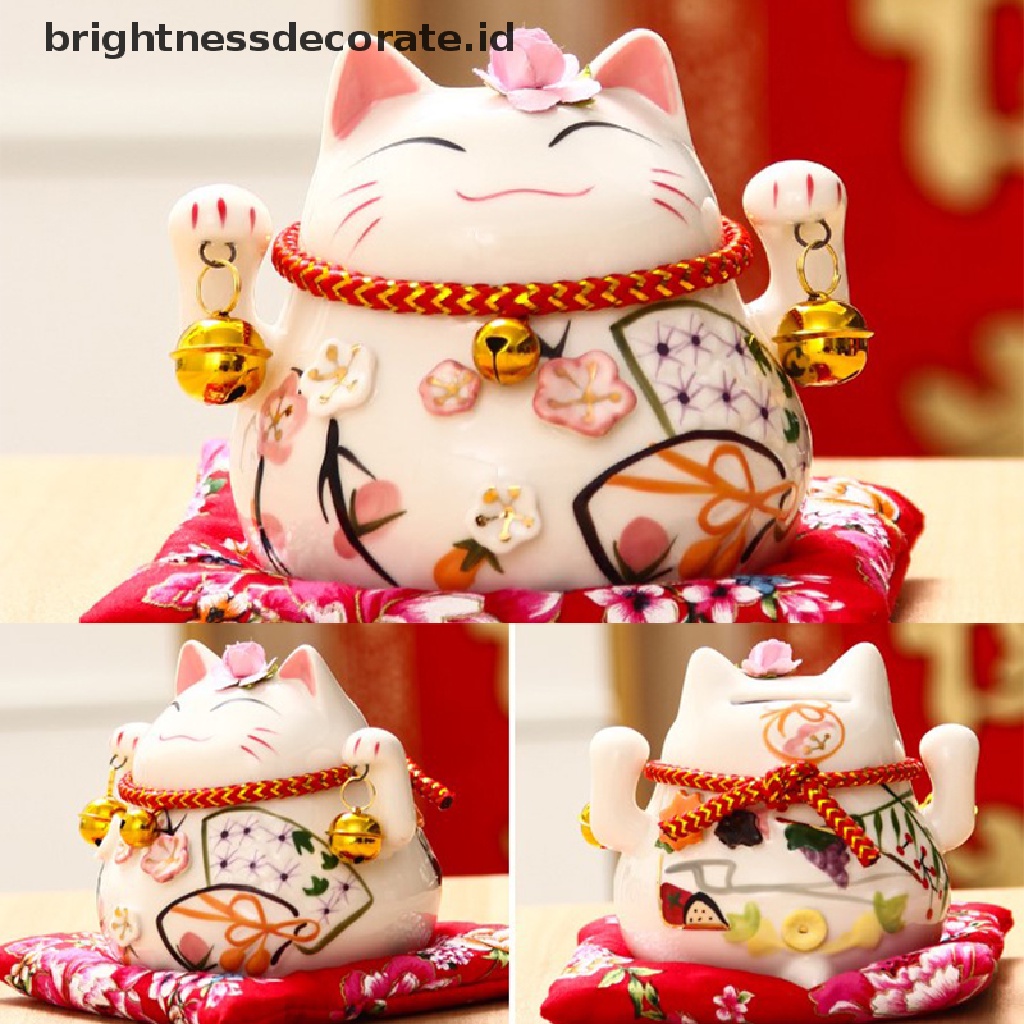 [Birth] Keramik Lucky Cat Maneki Neko Hadiah Usaha Uang Kucing Rejeki Feng Shui Craft [ID]