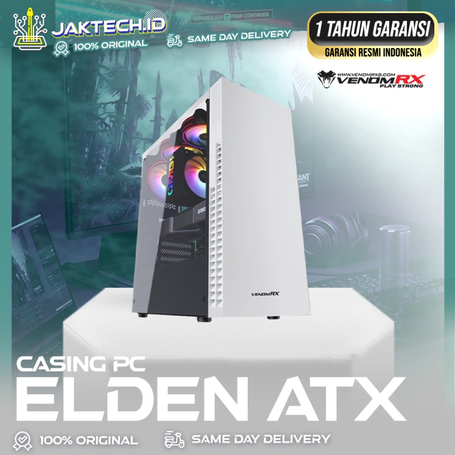 Casing PC VenomRX Elden ATX Tempered Glass 3x120mm ARGB Fan