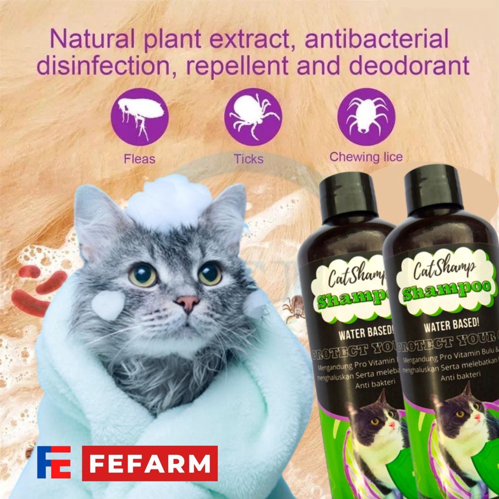 PAKET Shampo Sampo Shampoo Catshamp 250ml Dan Bedak BECAT Anti Kutu Kucing Cat Shamp No Flea Ampuh FEFARM