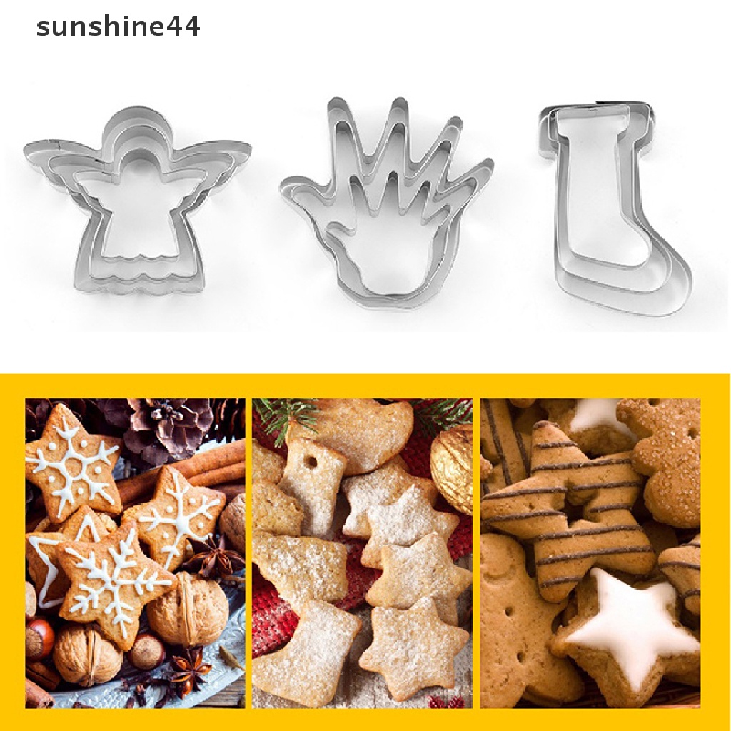 Sunshine 3Pcs/set Christmas Cookie Cutter Stainless Steel Mold Alat Dekorasi Kue.