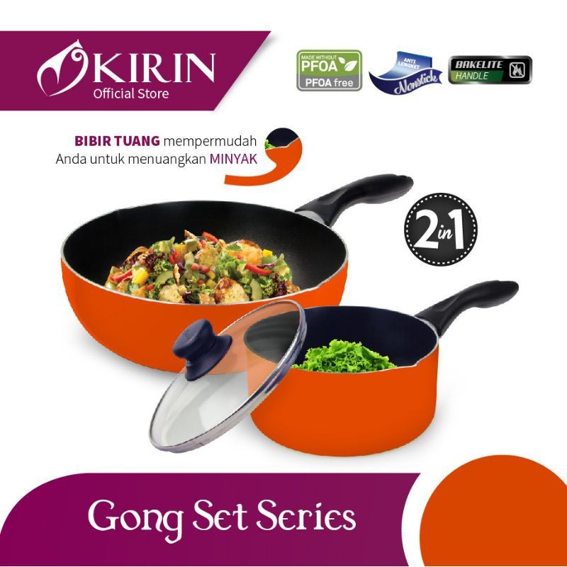 Promo Kirin Gong Set 2 In 1 Deep Frypan 24 Cm + Saucepan 18 Cm Panci