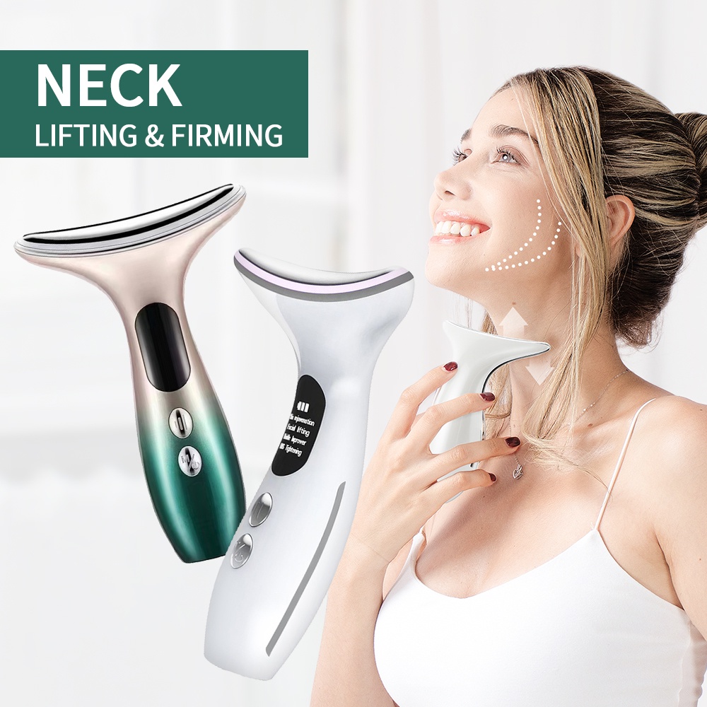 【1-3 Days Delivery】Foreverlily 45℃ Heating USB Neck Beauty Device 3-color Photon EMS Firming Vibration Massage Tighten Reduce Double Chin Anti Wrinkle Remove Skin Care Massage