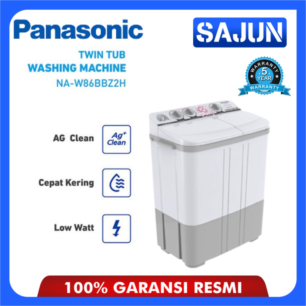 Panasonic Mesin Cuci 2 Tabung 8.5 Kg NA-W86BBZ2H Washing Machine Twin Tub
