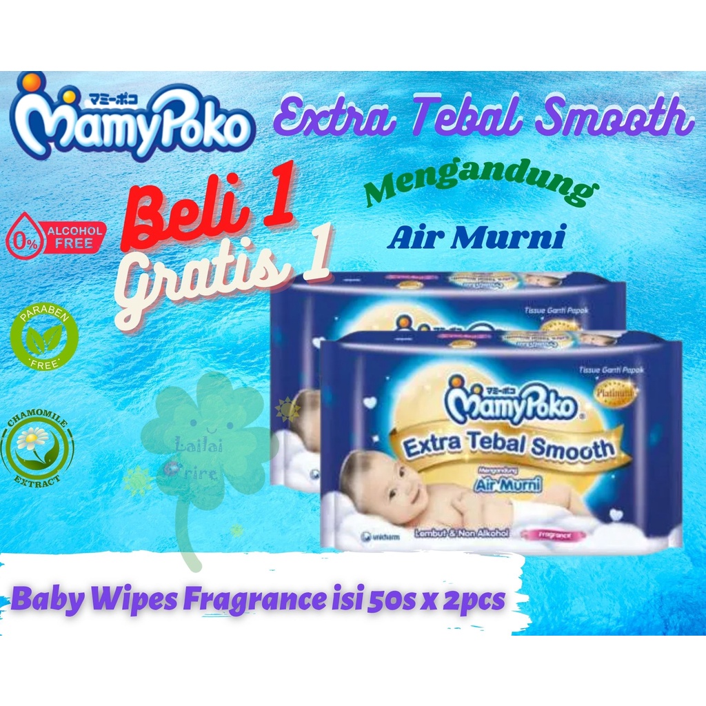 *Lailaiorire* MAMYPOKO Mamy Poko Baby Wipes Tisu Basah Antiseptic Fragrance 48's Buy 1 Get 1 / Mamy poko Extra Tebal Baby Wipes Ganti Popok Fragrance 50 sheets 50's 50s