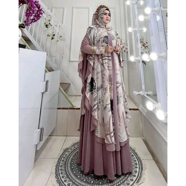 JUBAH SET KHIMAR HOODIE PRINT MOTIF BY DIJAH