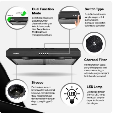 RINNAI COOKER HOOD RH 126 B / RH-126 B (2 TUNGKU) GARANSI RESMI