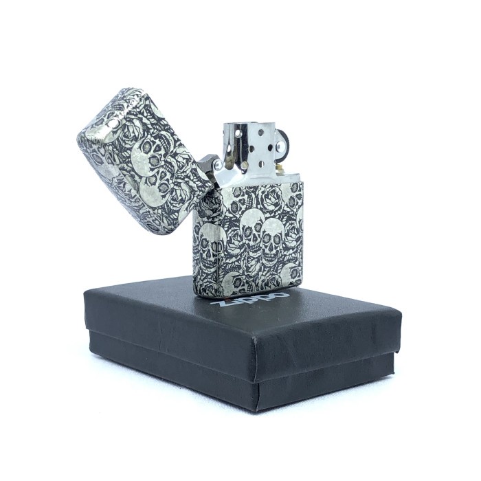 Korek Zippo Silver Motif Grafir Tengkorak Skull Full Body