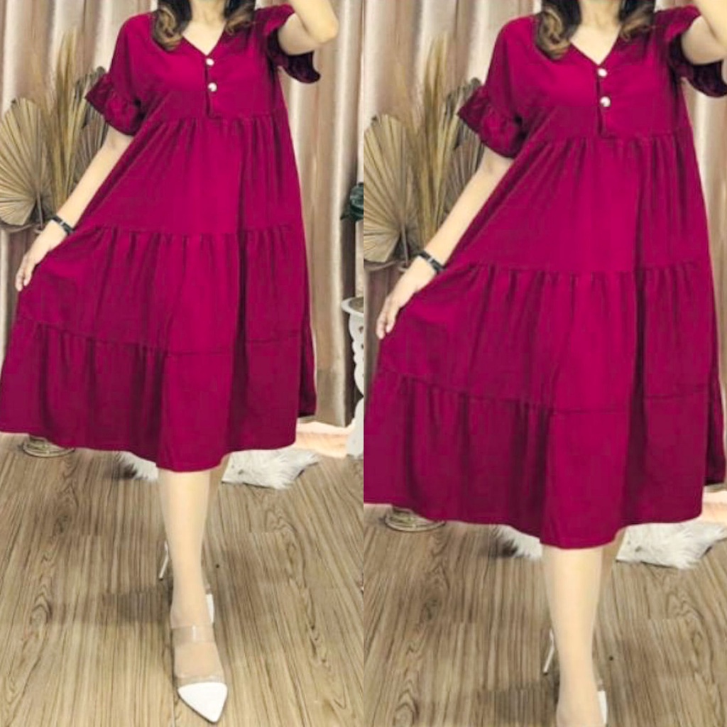 Cindy Daily Dress Susun Lengan Pendek Busui Friendly Crinkle Airflow Premium Daster Ruffle Terbaru Kekinian