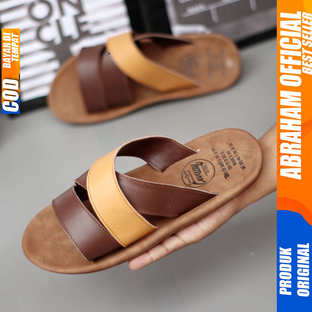 Sandal Slide Pria Kulit Asli Abraham Polet