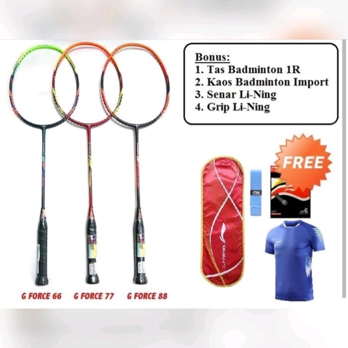 Raket Raket Badminton Lining G Force (66, 77, 88) Original Free Pasang Senar